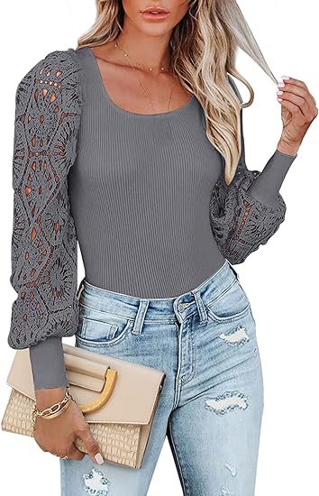 Crew Neck Lace Sleeve Pullover Tunic Sweaters