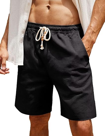 Mens Linen Casual Drawstring Shorts