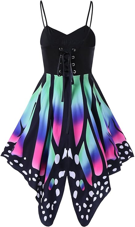 Butterfly Printed Lace Up Swing Dress