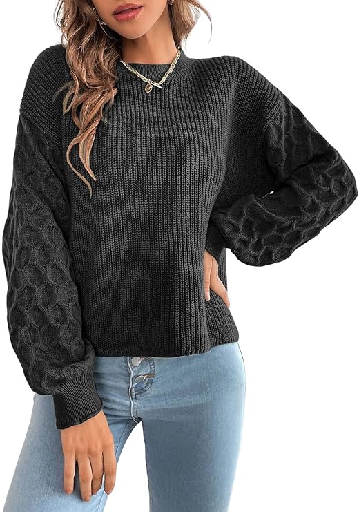 Crew Neck Long Sleeve Knit Tops