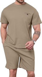 Mens Two Pieces Waffle Top Shorts Set