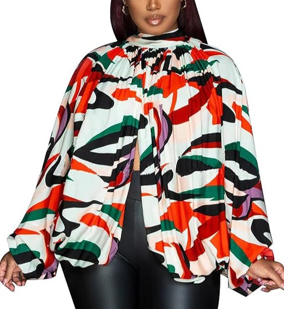 Blusa de gasa de manga larga con murciélago