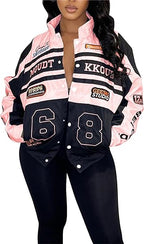 Detachable Letter Graphic Racer Colorblock Baseball Coat