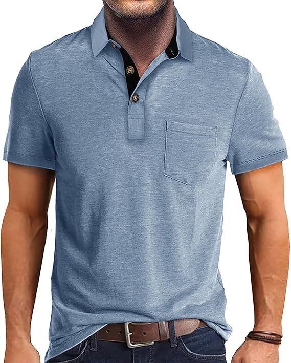 Polo de manga corta para hombre con bolsillo