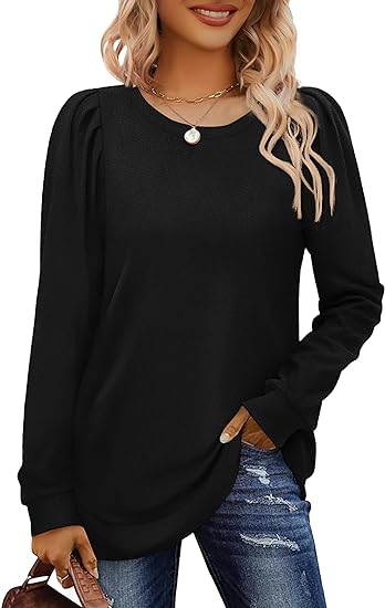 Solid Color Ruched Long Sleeve Tops
