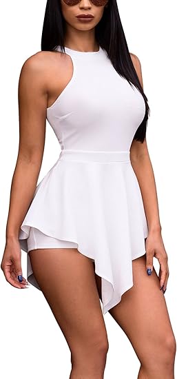 Mono irregular sin mangas con cremallera y cuello halter