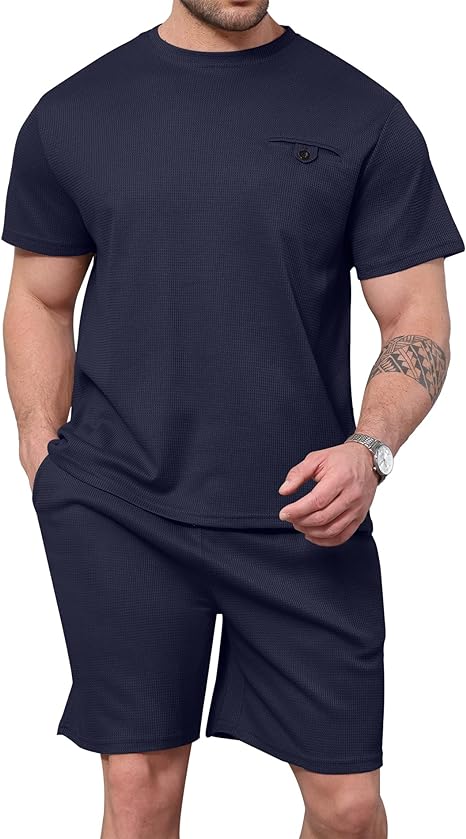 Conjunto de pantalones cortos y top tipo gofre de dos piezas para hombre