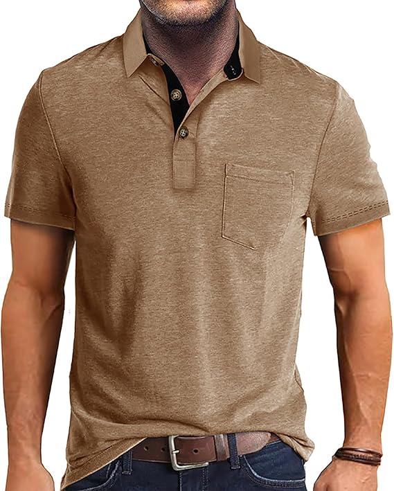 Polo de manga corta para hombre con bolsillo