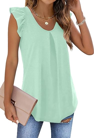 Ruffle Solid Color Pleated Sleeveless Tops