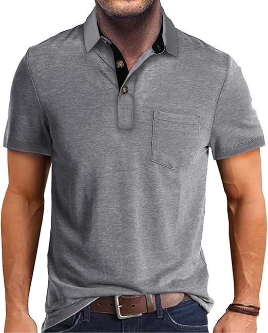 Polo de manga corta para hombre con bolsillo