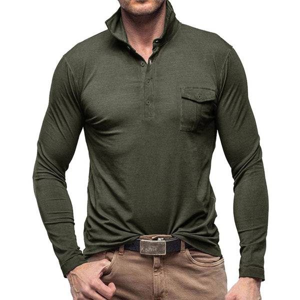 Mens with Pocket Long Sleeve Polo Shirt