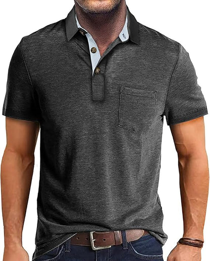 Polo de manga corta para hombre con bolsillo