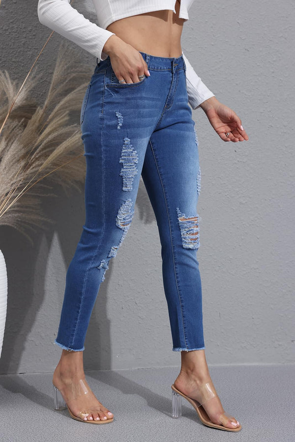 High Waist Ripped Skinny Jeans for Women