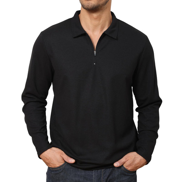 Solid Color Long Sleeve Zip Polo Shirt