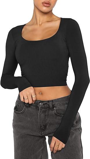 Ribbed Long Sleeve Crop Neck Top