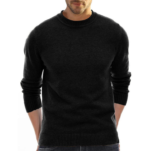 Ribbed Trim Crew Neck Knitted Sweater