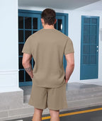 Mens Two Pieces Waffle Top Shorts Set