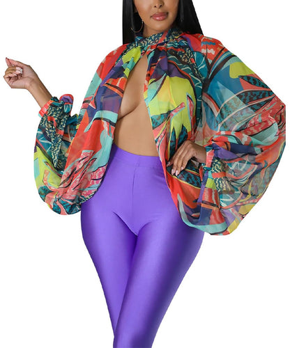 Blusa de gasa de manga larga con murciélago