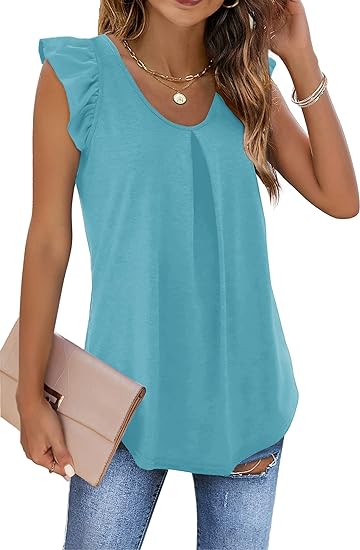 Solid Color Ruffle Sleeveless Tops