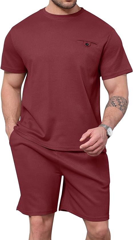 Conjunto de pantalones cortos y top tipo gofre de dos piezas para hombre