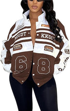 Detachable Letter Graphic Racer Colorblock Baseball Coat