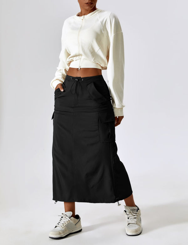 Drawstring Knot Side Ruched Skirt With Pockets