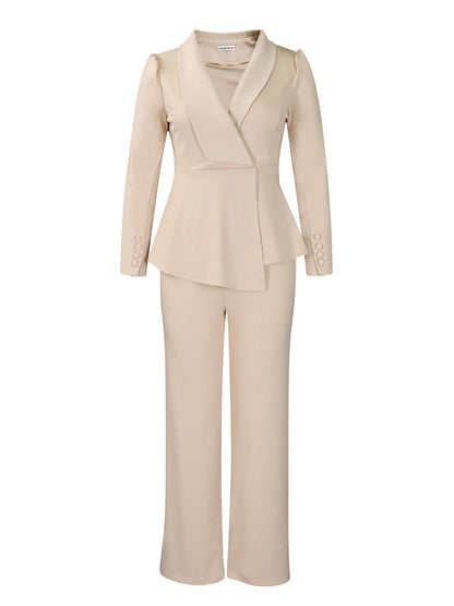 Tailored Lapel Peplum Blazer Pants Set