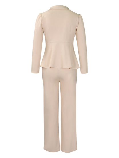 Tailored Lapel Peplum Blazer Pants Set