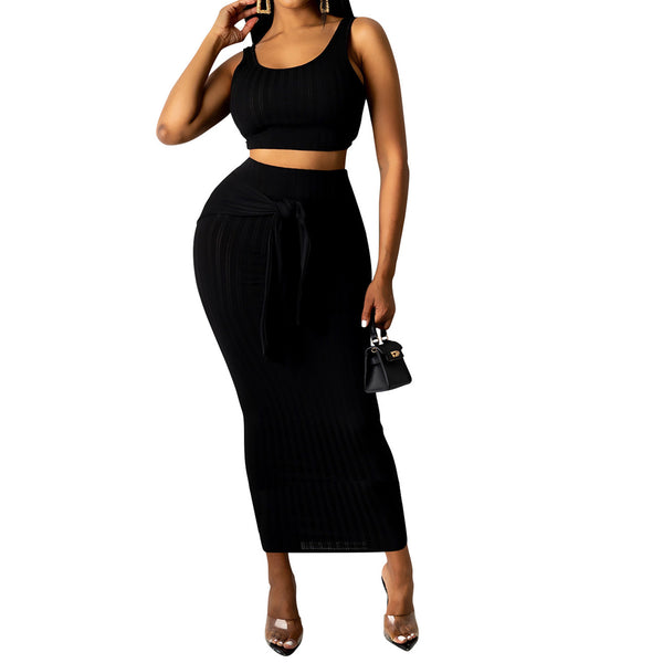 Two Piece Sleeveless Crop Top & Skirts