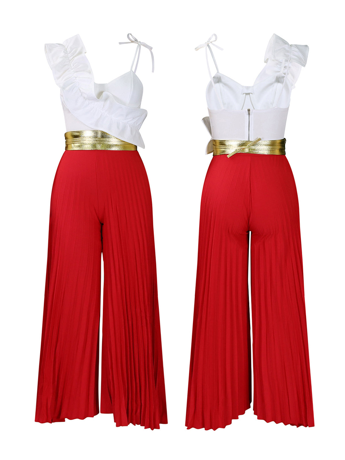 One-Shoulder Ruffle Pleated Pants Set