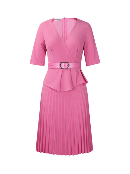 Belted Blazer Pleated Midi Dress