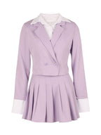Two-Piece Blazer Shirt Collar Pleated Skirt Set