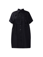 Studded Trim Oversized Shirt Midi Dress