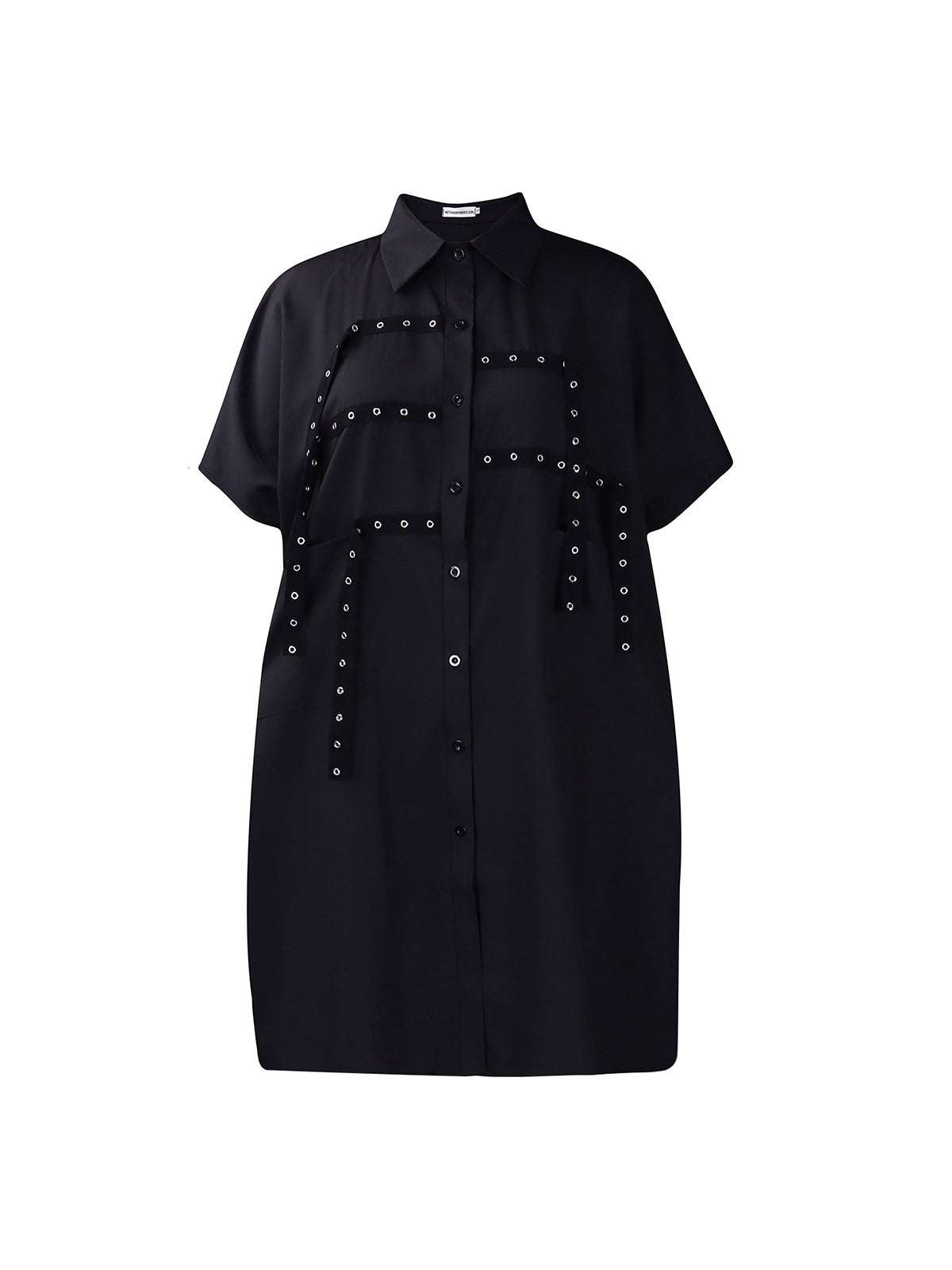 Studded Trim Oversized Shirt Midi Dress