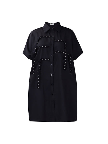 Studded Trim Oversized Shirt Midi Dress