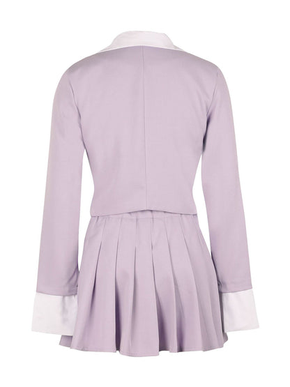 Two-Piece Blazer Shirt Collar Pleated Skirt Set