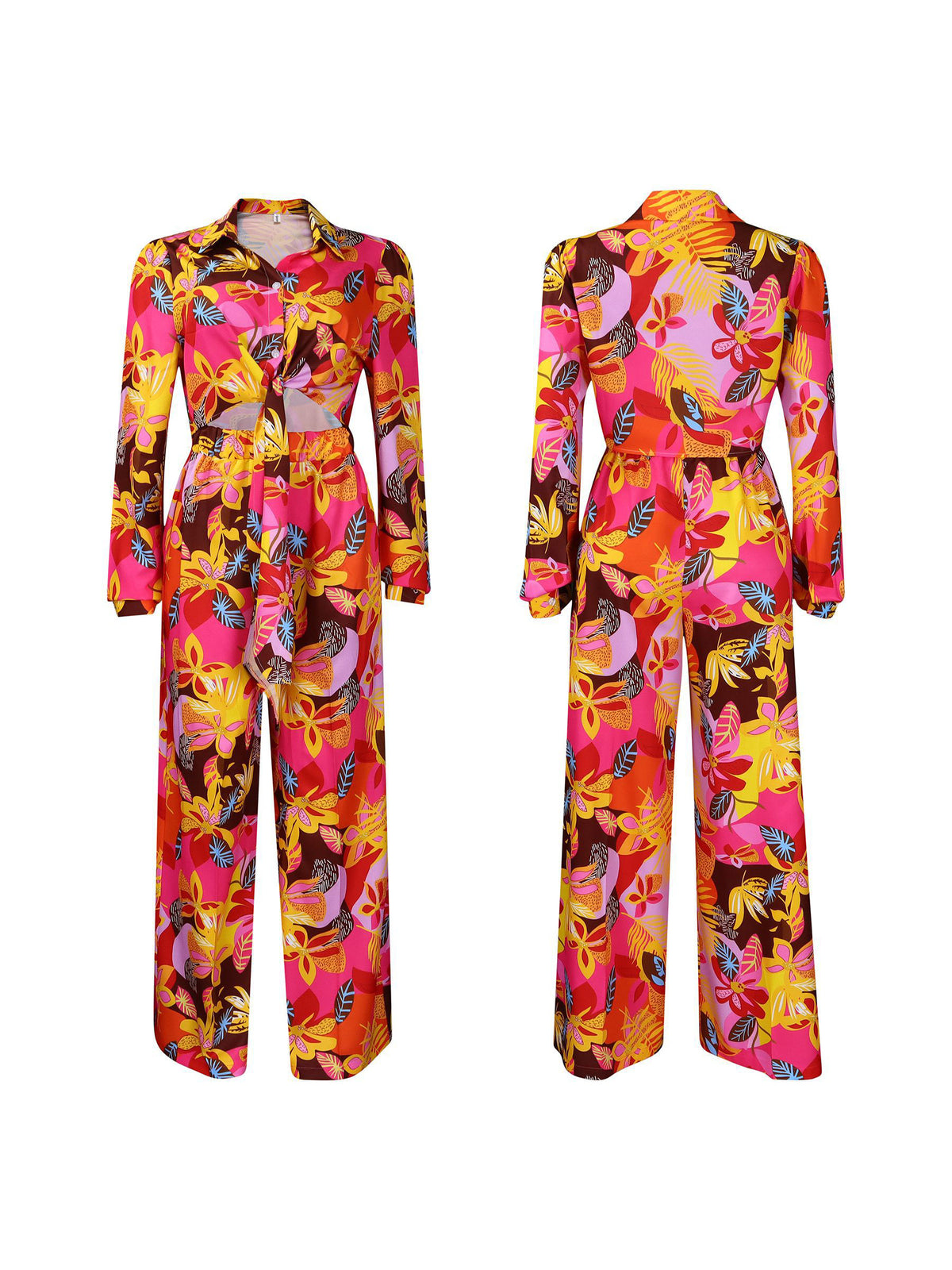 Printed Two-Piece Shirt & Wide-Leg Pants