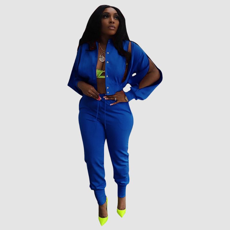 Conjunto de pantalón con cordón y top ahuecado con solapa
