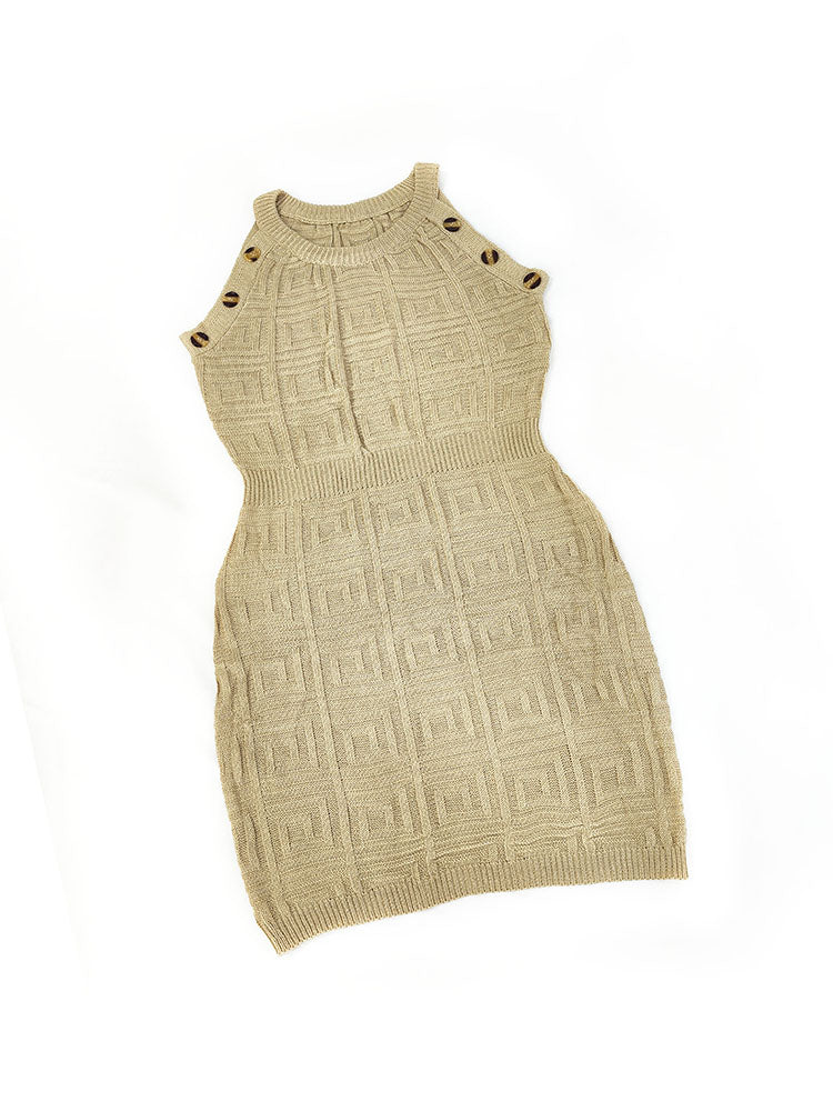 Sleeveless Knit Button Bodycon Mini Dress