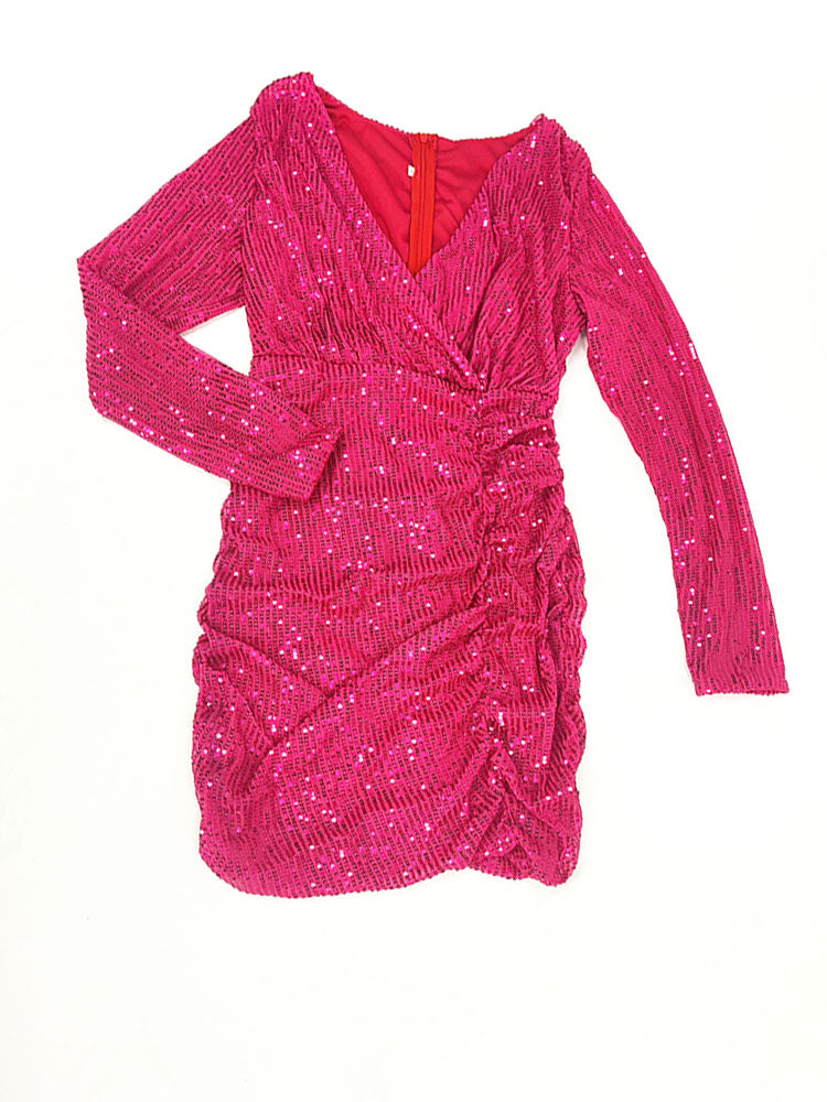 Minivestidos ajustados con cuello en V y lentejuelas brillantes 