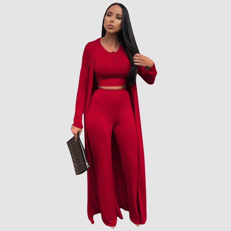 Conjunto casual de tres piezas de color sólido