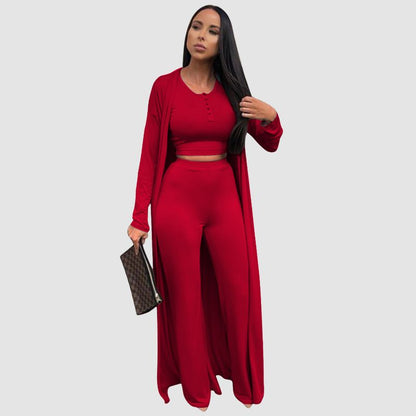 Conjunto casual de tres piezas de color sólido