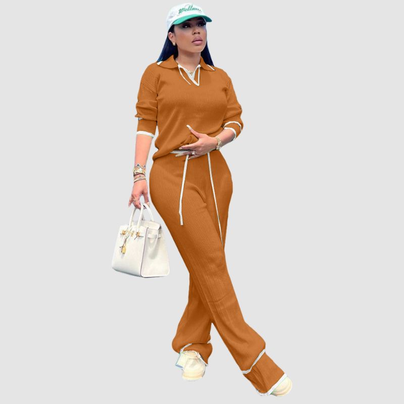 Conjunto casual de punto con pantalón de pierna ancha