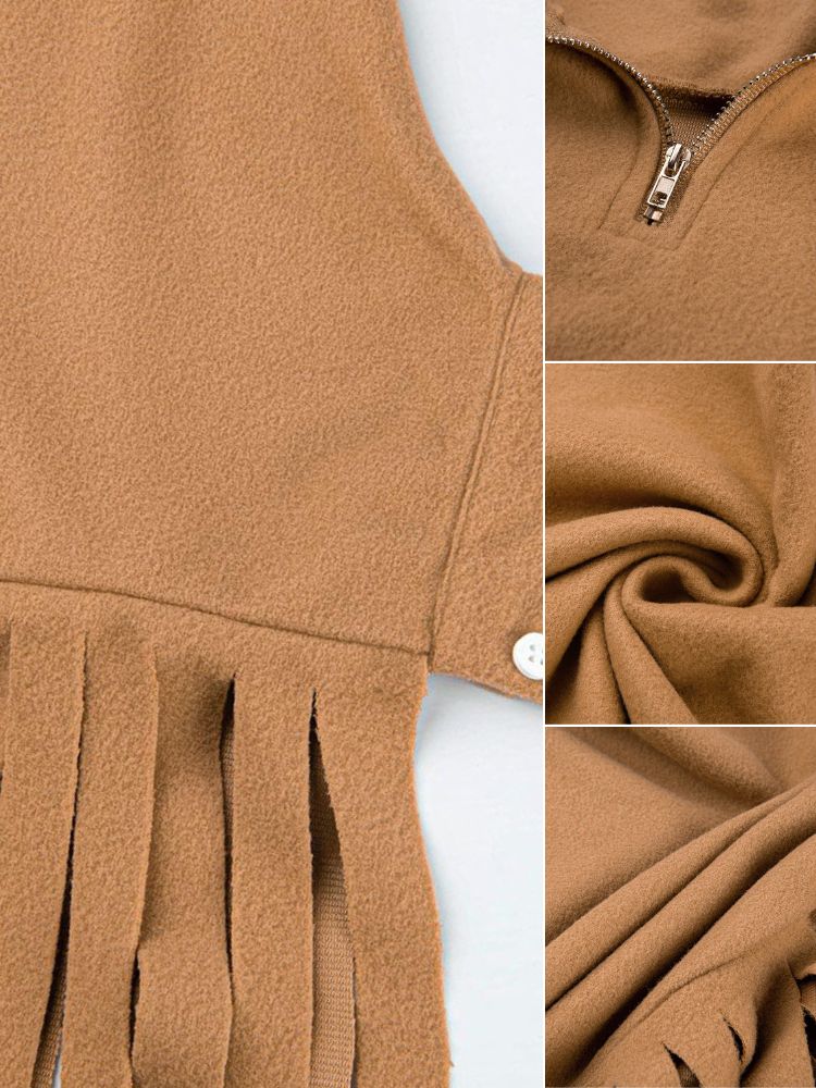 Tops tipo ponchos con borlas y cremallera con manga de murciélago