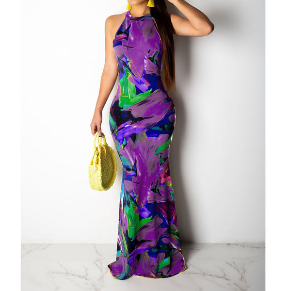 Sleevelesss Tie Dye Print Maxi Dress