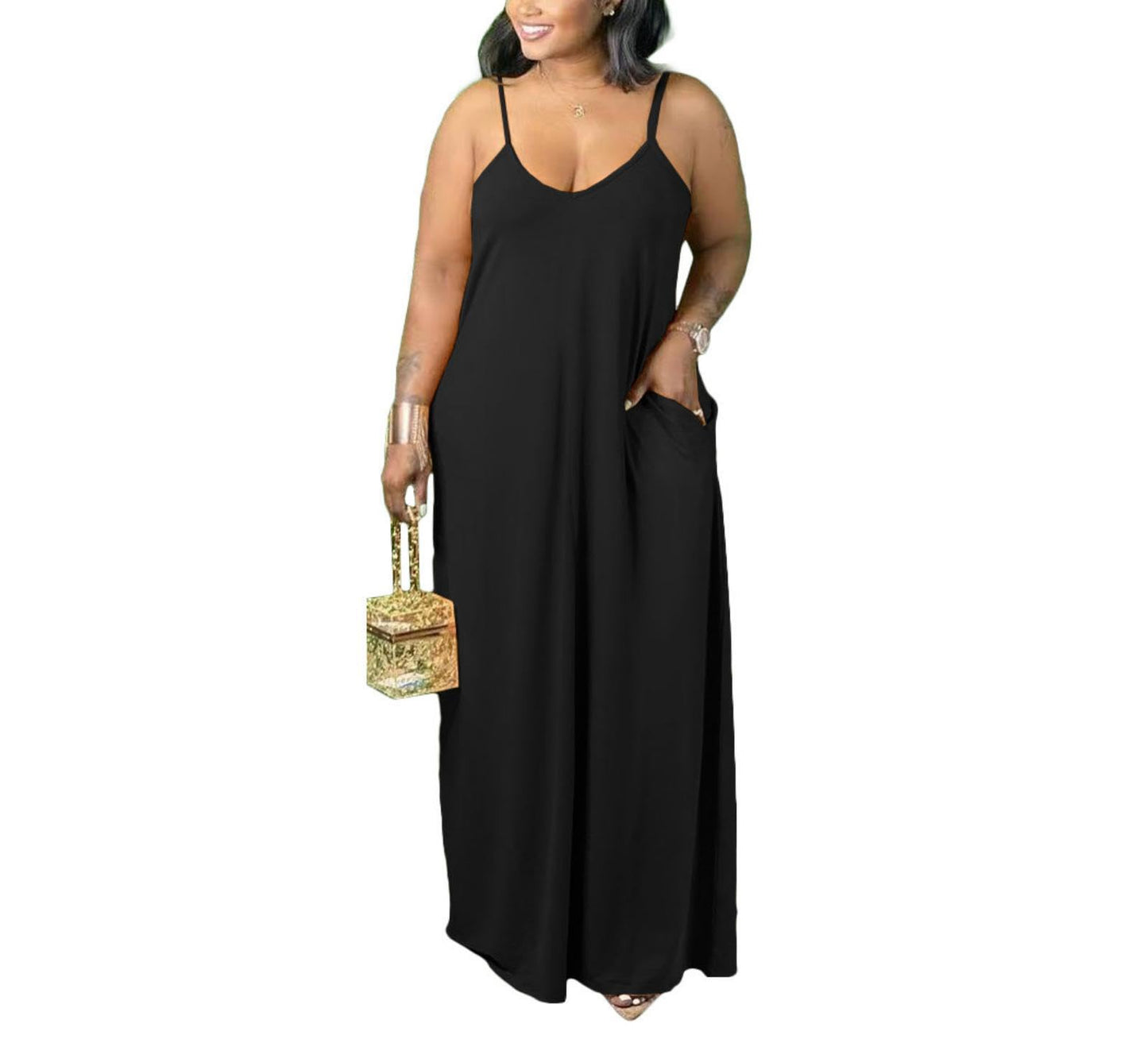 Plus Size Strap Maxi Dress With Pockets