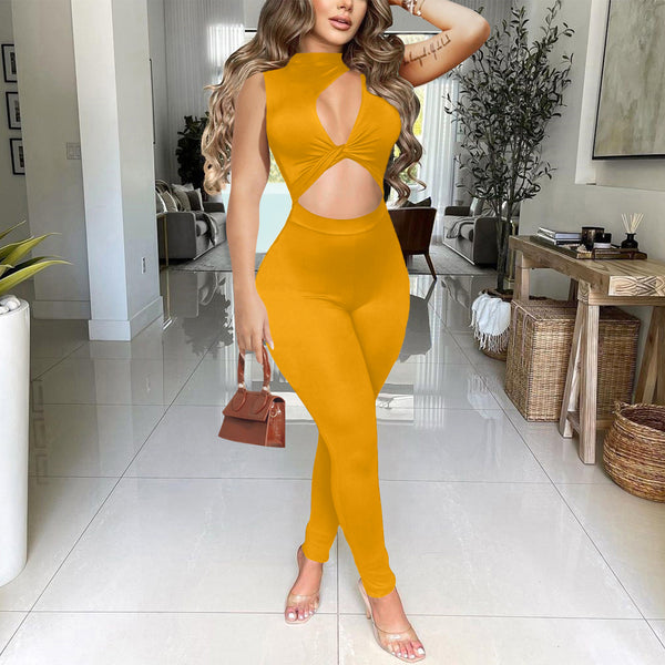 Cut Out Sleeveless Solid Bodycon Jumpsuits