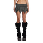 Patchwork Lace Ruffle Pleated Mini Skirt