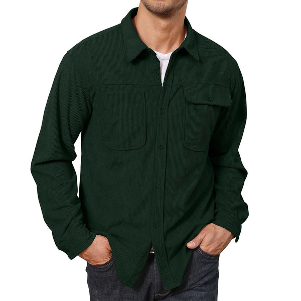 Mens Button Down Ribbed Jacket with Pockets