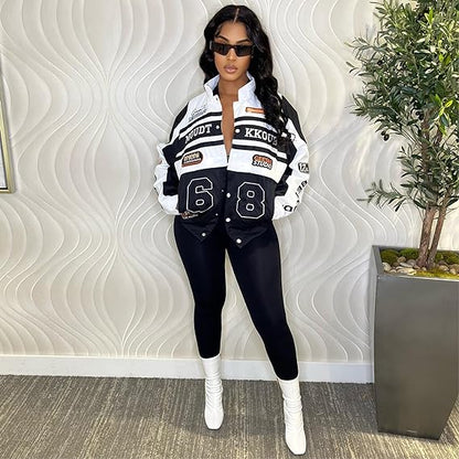 Chaqueta con estampado de bordado de manga larga desmontable